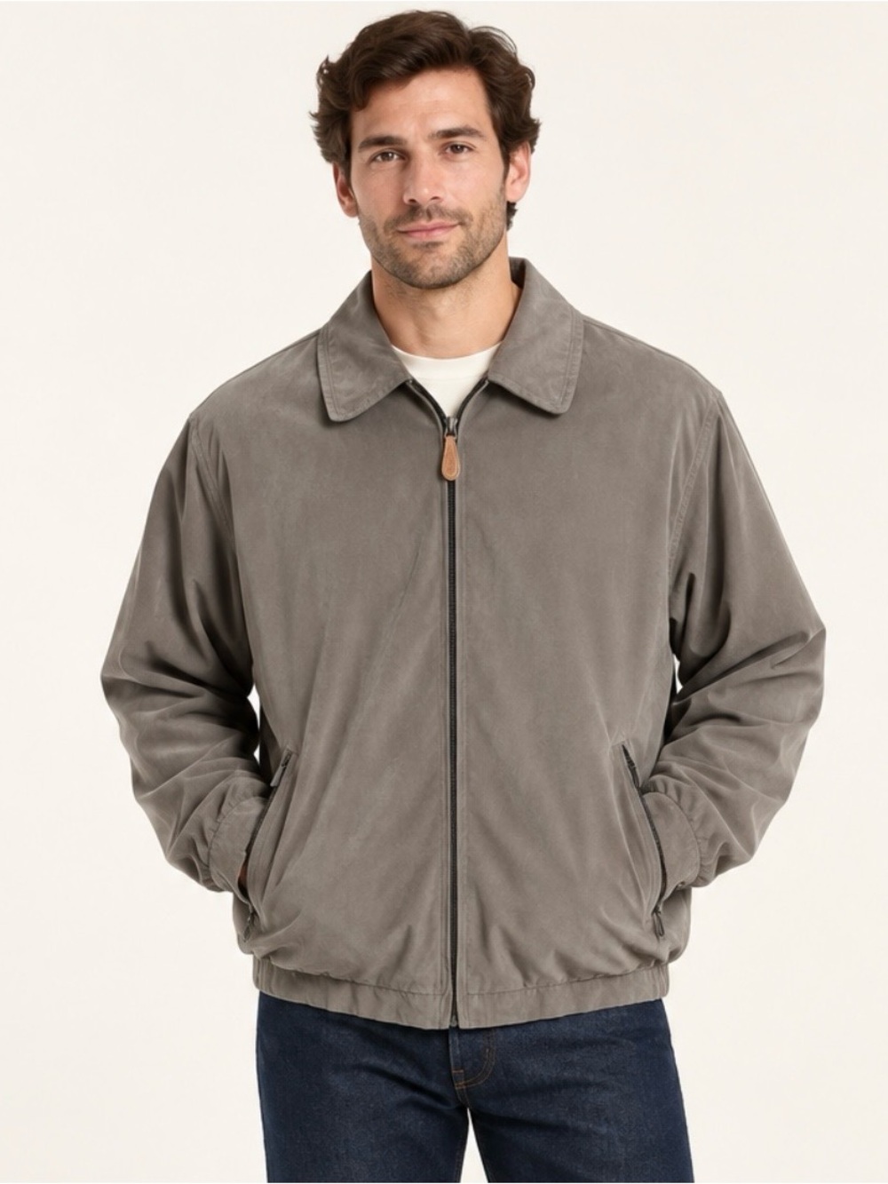 London Fog Men's Lightweight Taupe faux suede Harrington golf jacket large